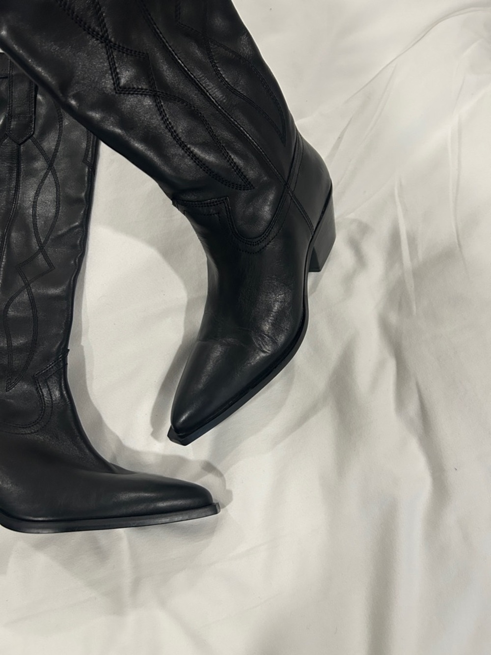 Zara black western boots Pointed-Toe Knee-High Heeled Boots - Picture 5 of 5